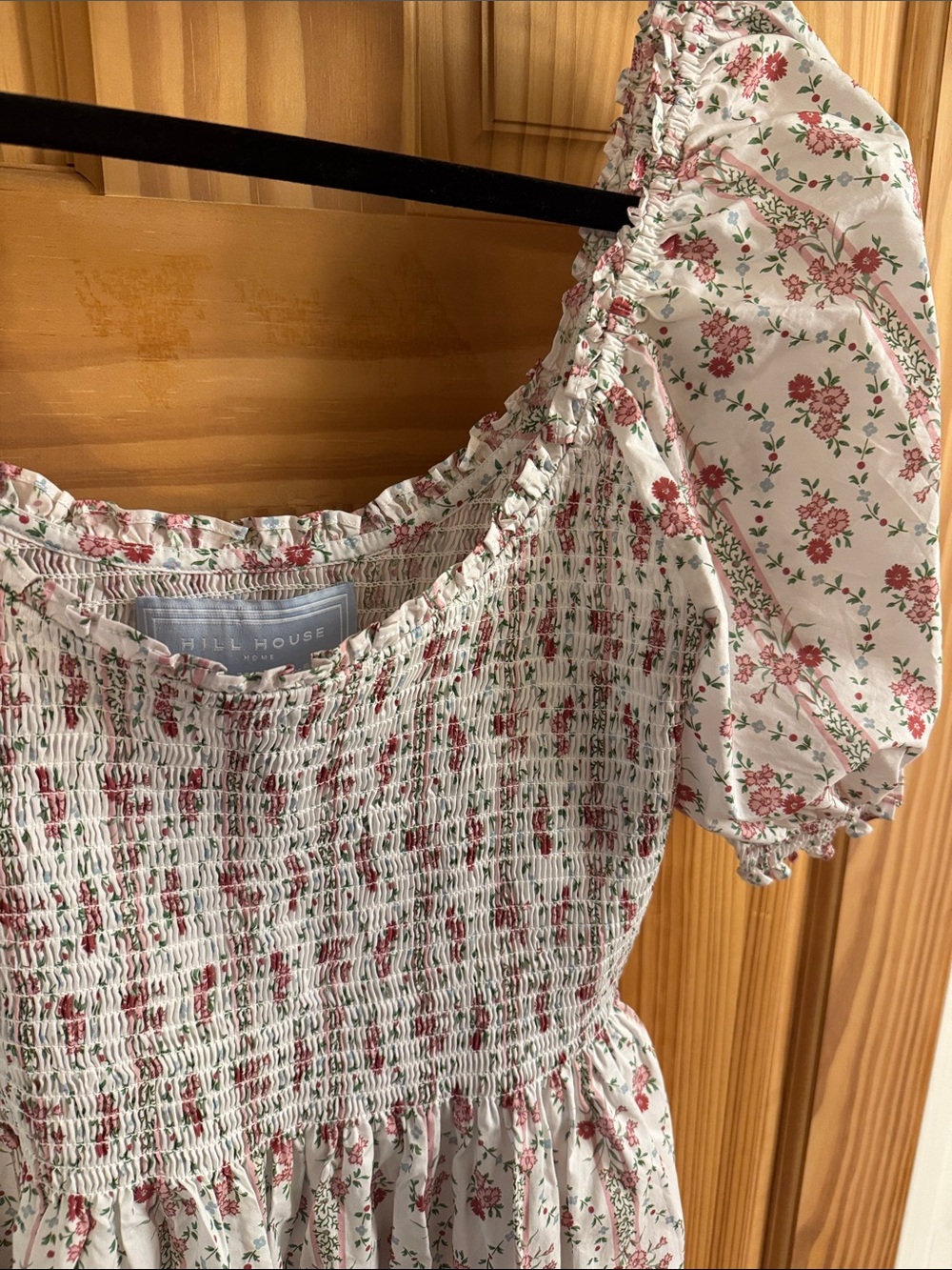 Hill House White Cream Floral Smocked Puff-Sleeve Dress